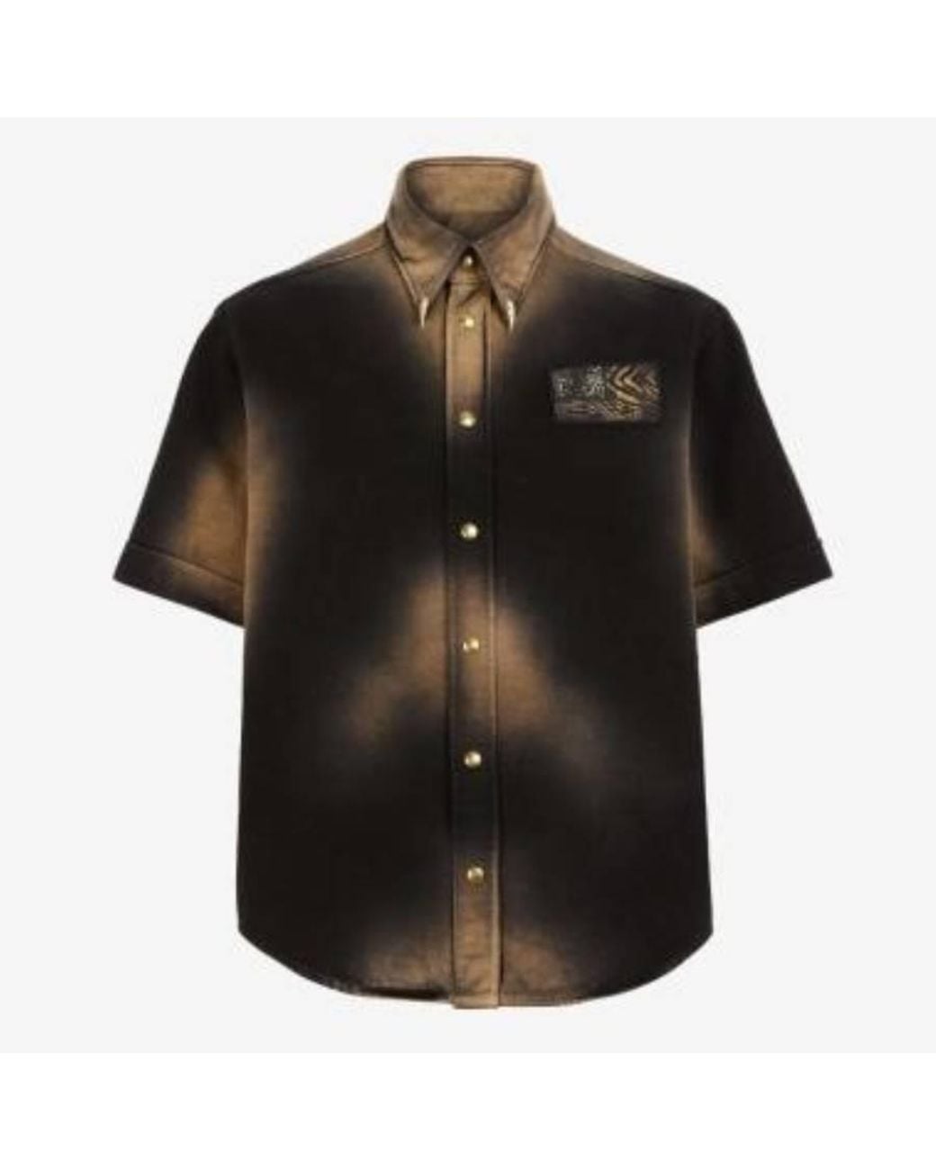 Roberto Cavalli Black Burnout Cotton Short-Sleeve Shirt for men