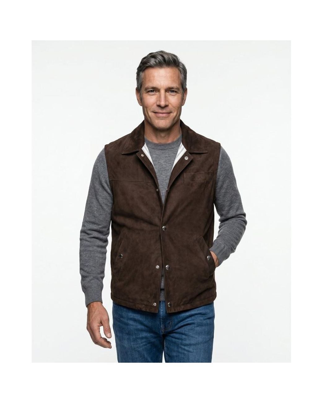 Brunello Cucinelli Brown Suede Sleeveless Jacket, Size Small for men