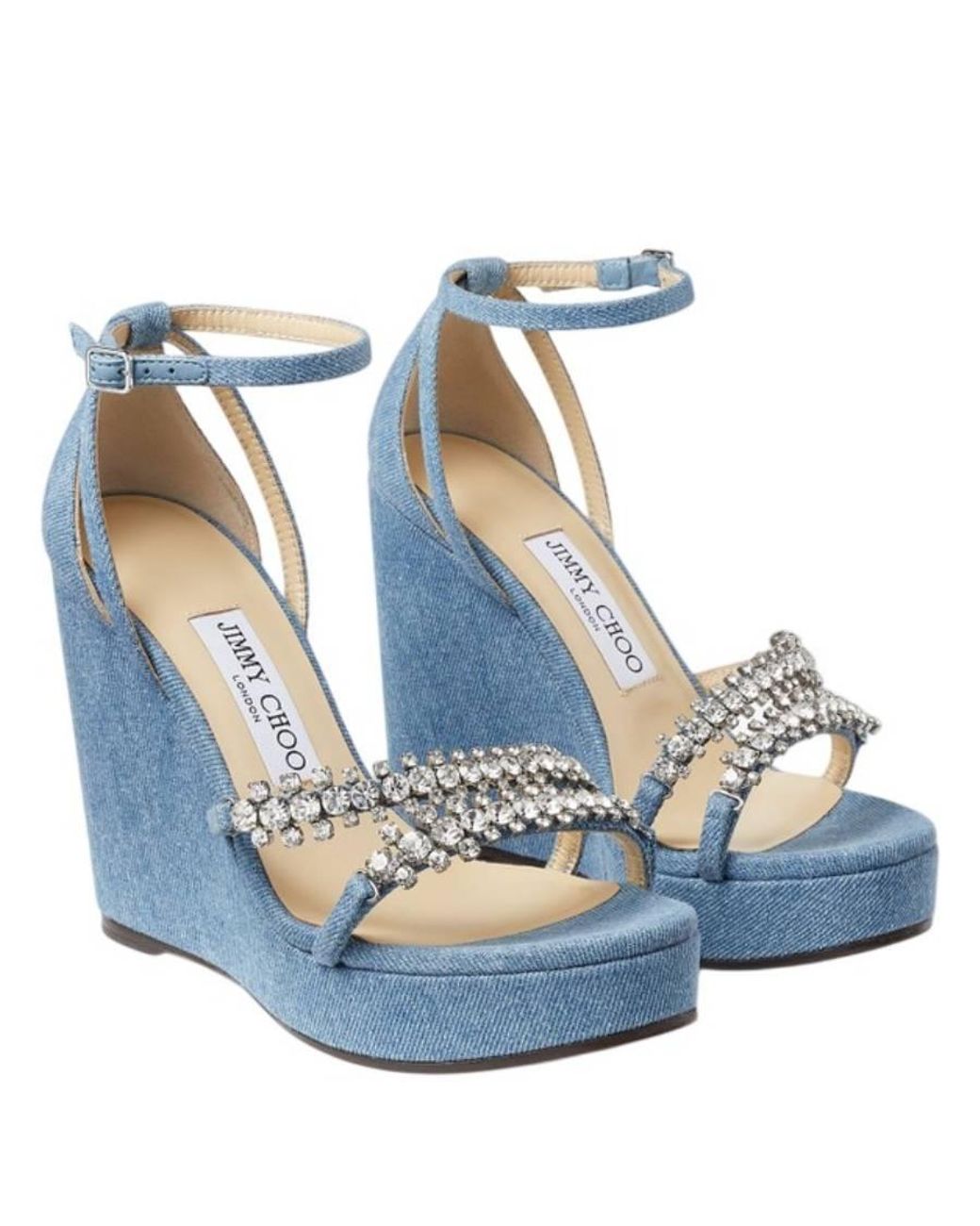 Jimmy Choo Blue Bing 120 Denim Wedges, Brand Size 37 Us