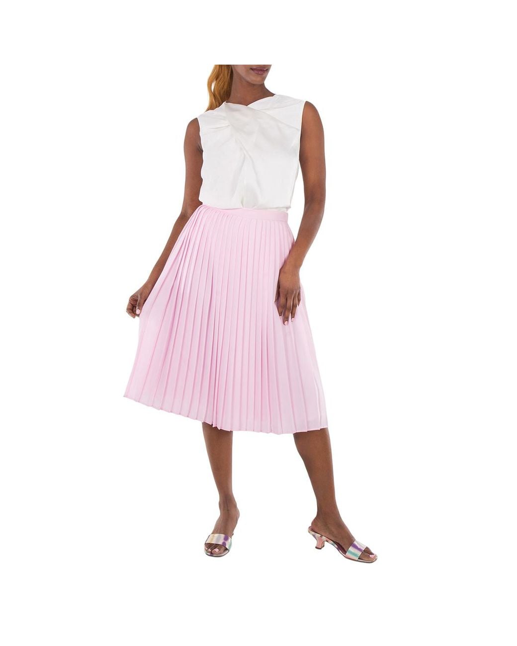 Burberry Pink Mariner Silk Lined Pleated Skirt, Brand Size 8 (Us