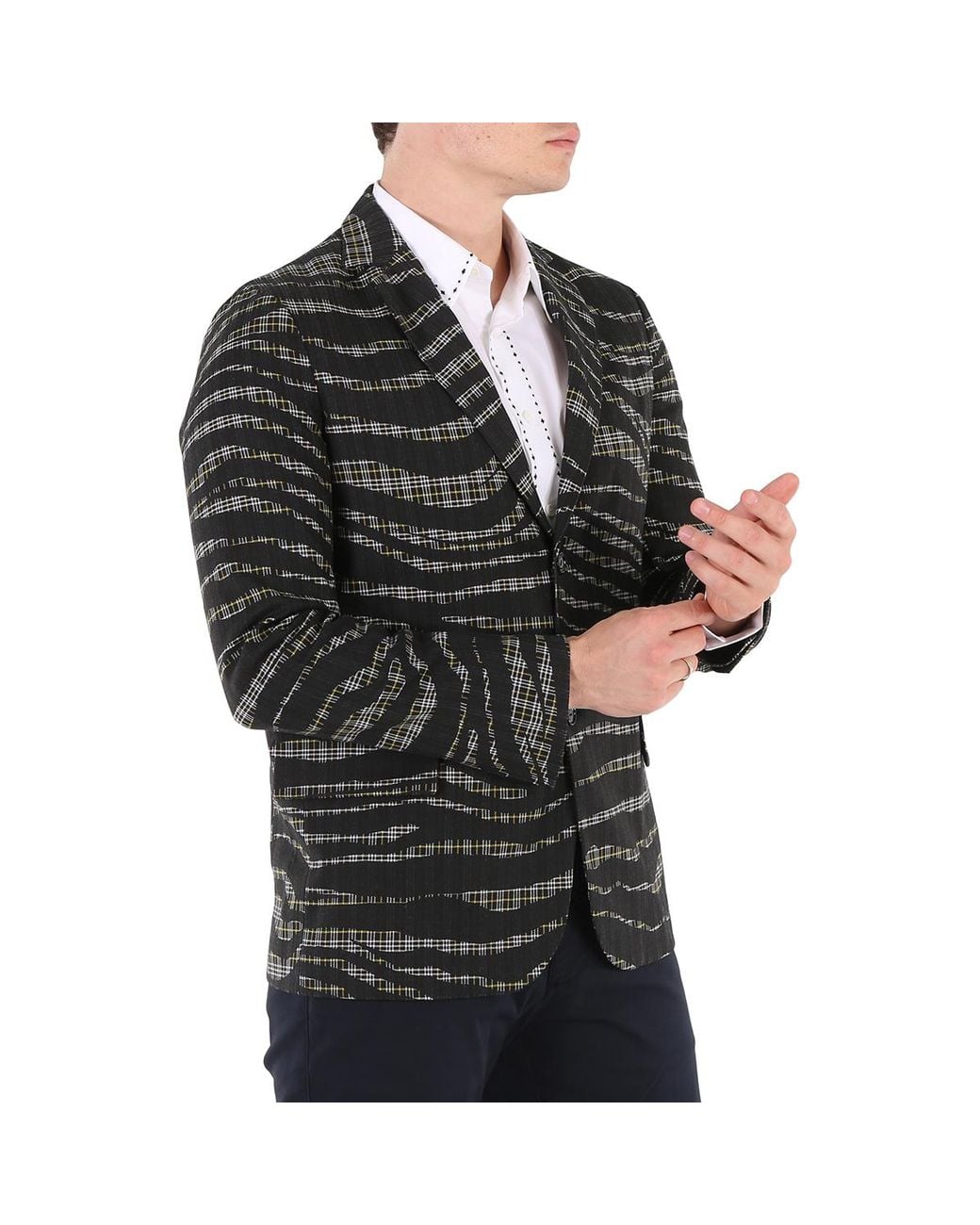 Roberto Cavalli Black Aragon Zebra And Check Print Jacket, Brand Size 46 (Us for men