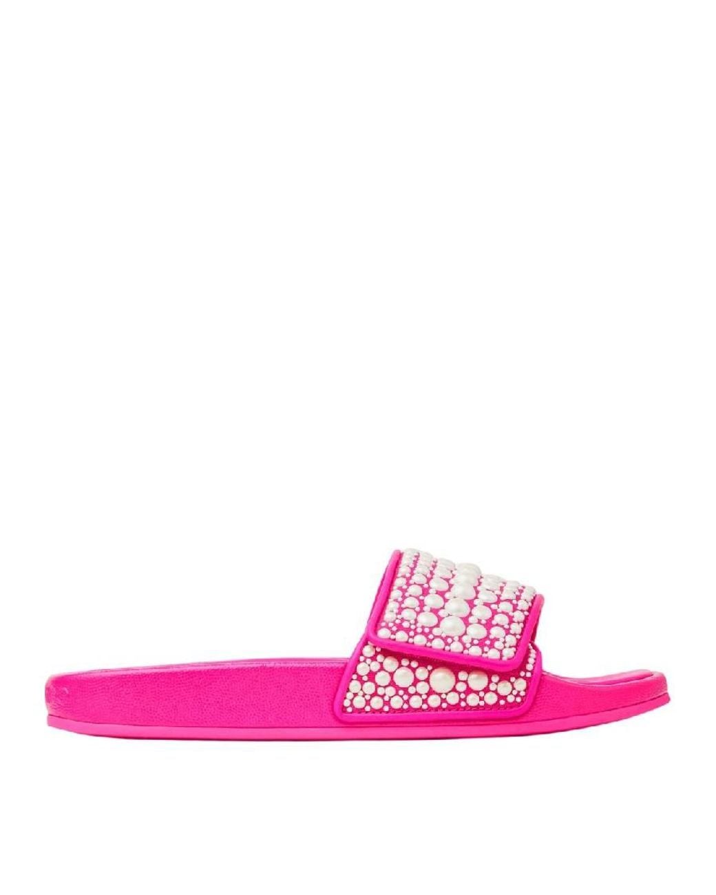 Jimmy Choo Pink Fitz Slides With Pearl Embellishments, Brand Size 34 Us