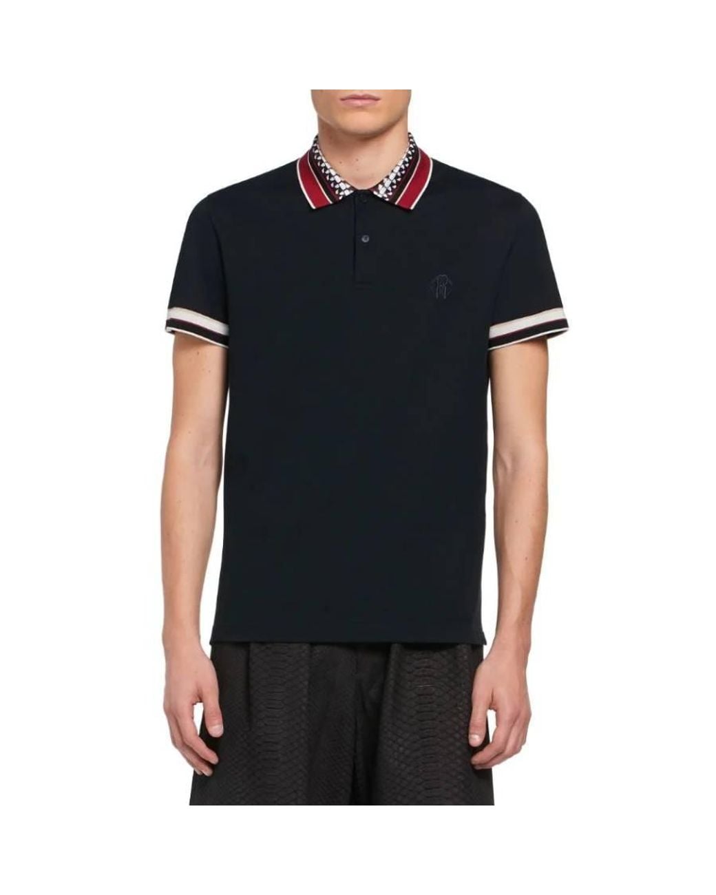 Roberto Cavalli Black Chain Stripe Collar Cotton Pique Polo Shirt for men
