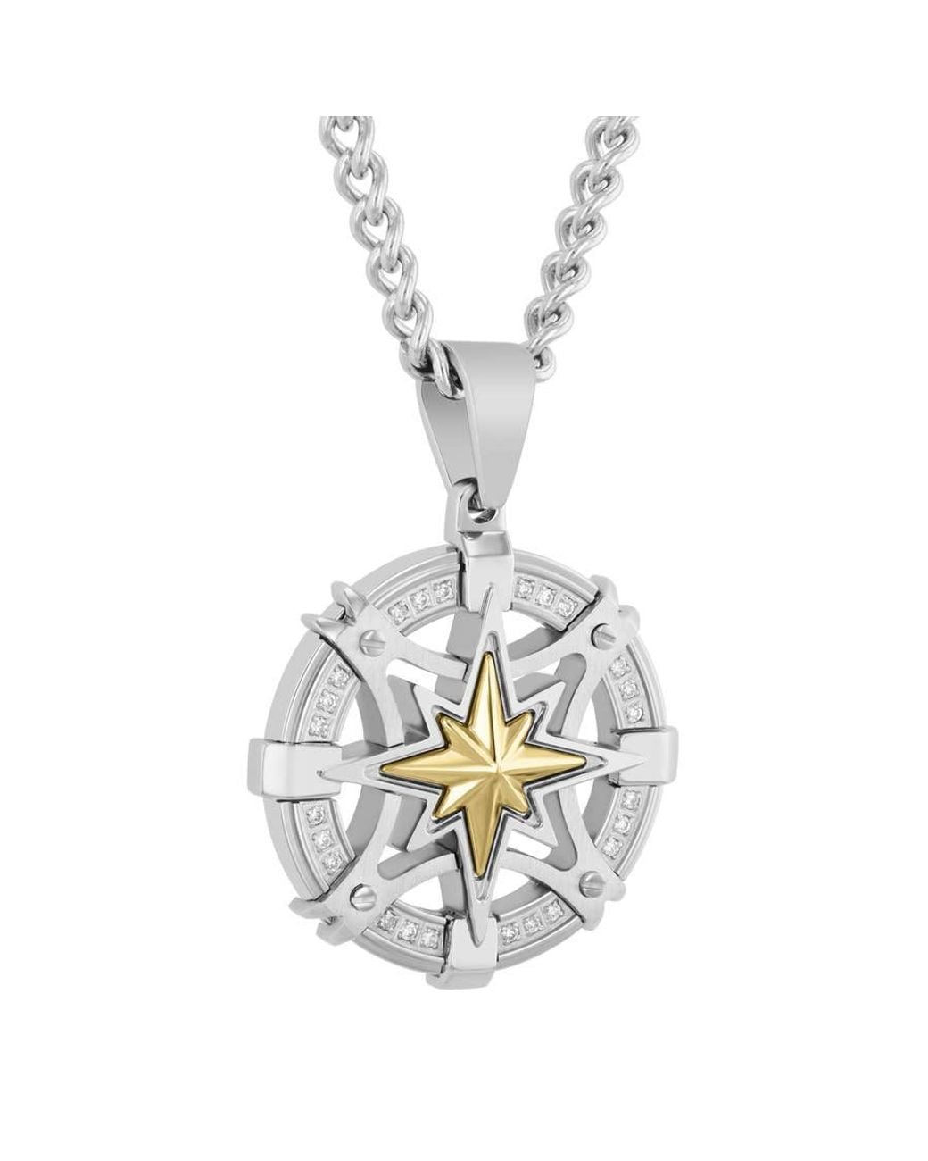 Robert Alton Metallic 1/8Ctw Diamond Stainless Steel With Finish Compass Pendant for men