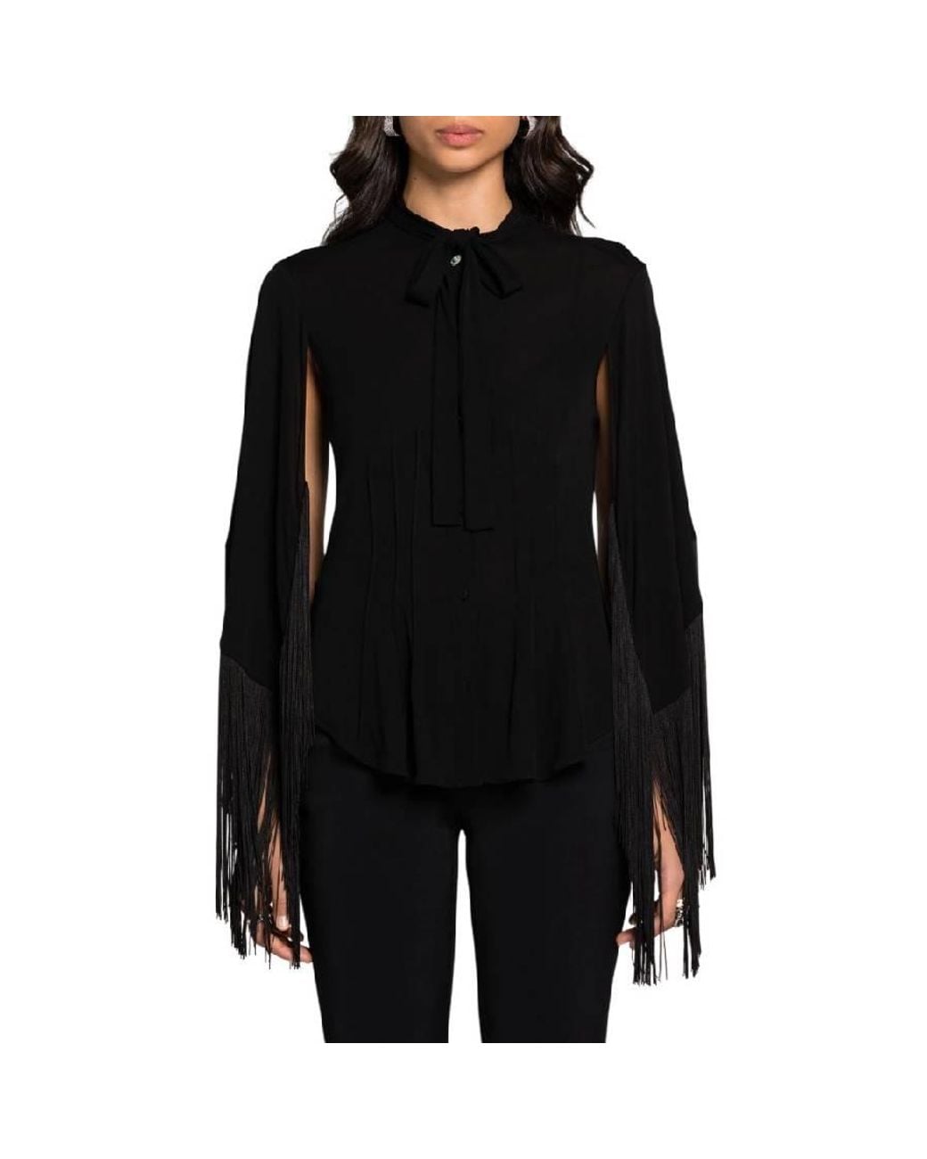 Roberto Cavalli Black Fringe Cuffs Tie-Collar Shirt, Brand Size 42 Us for men