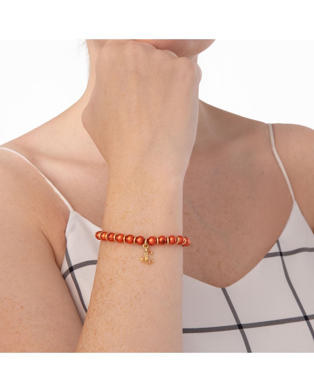 Jimmy Choo Red Beaded Adjustable Chain Bracelet for men