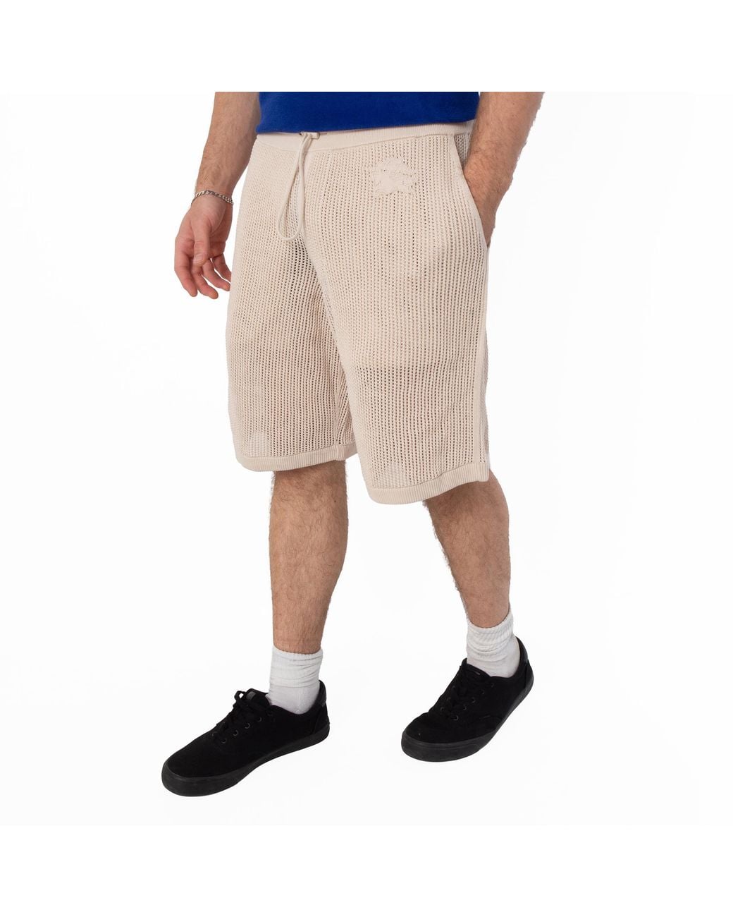 Burberry Natural Ekd Embroidered Cotton Mesh Shorts for men
