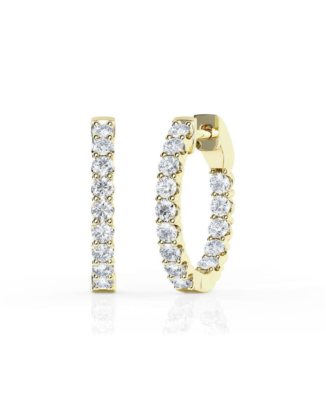 Brilliant Diamond Metallic 1 Carat Round Lab Grown Inside Out Diamond Huggie Hoop Earrings for men