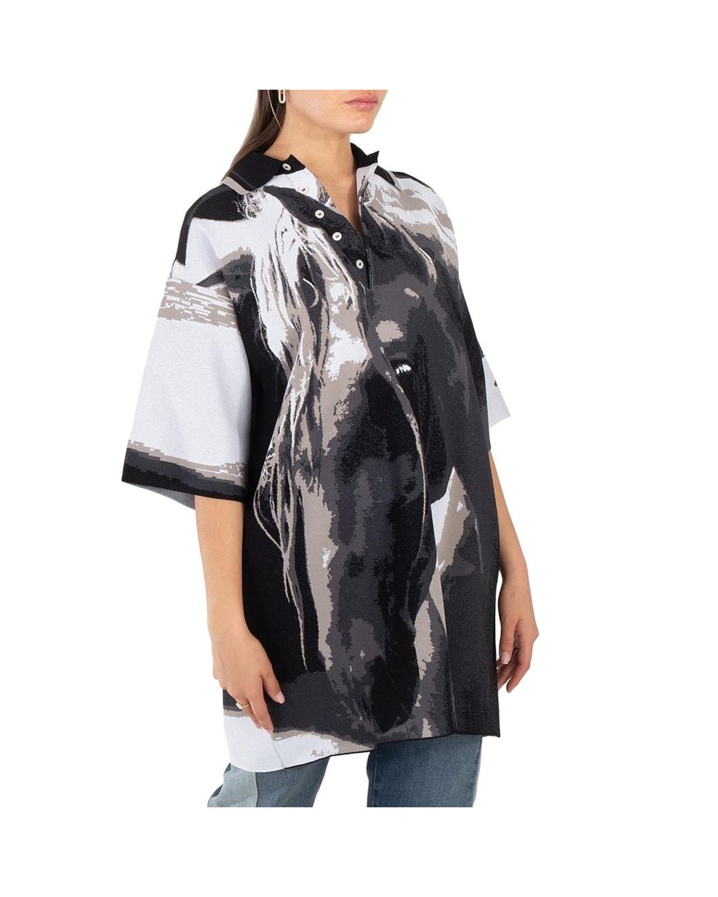 Stella McCartney Black Ladies Graphic-Print Short-Sleeve Polo Shirt