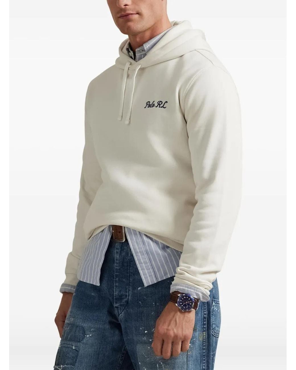 Polo Ralph Lauren White Polo Bear Logo Fleece Hoodie for men