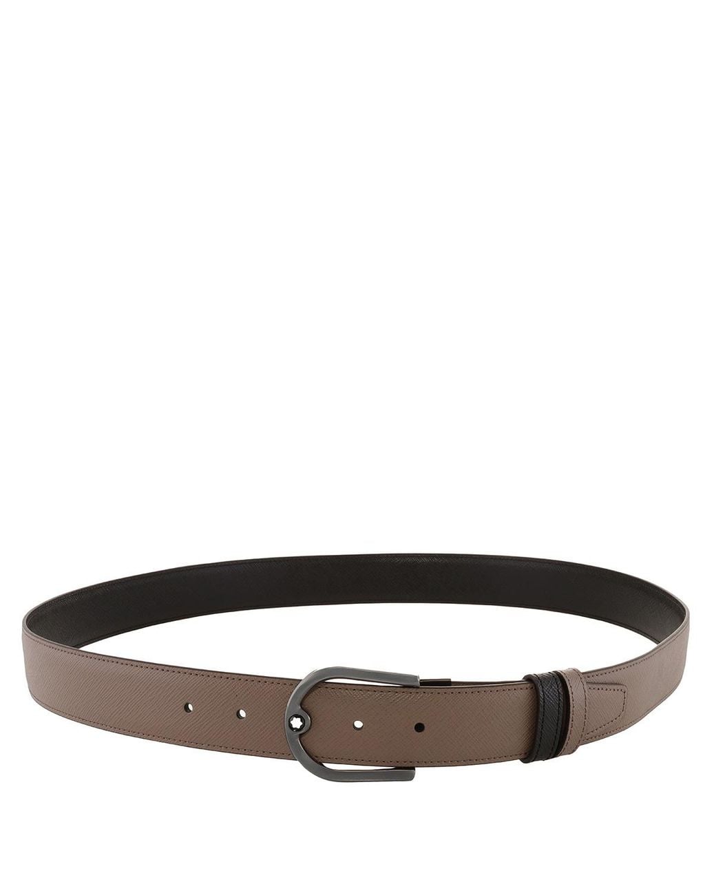 Montblanc Brown Horseshoe Buckle Saffiano Printed Reversible Leather Belt for men