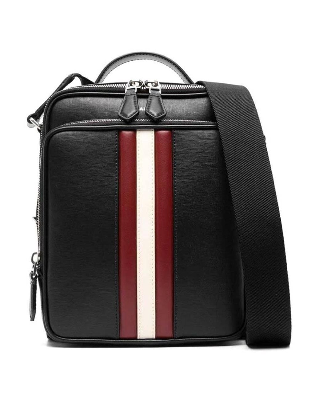 Bally Black Mythos Stripe Leather Crossbody Bag for men