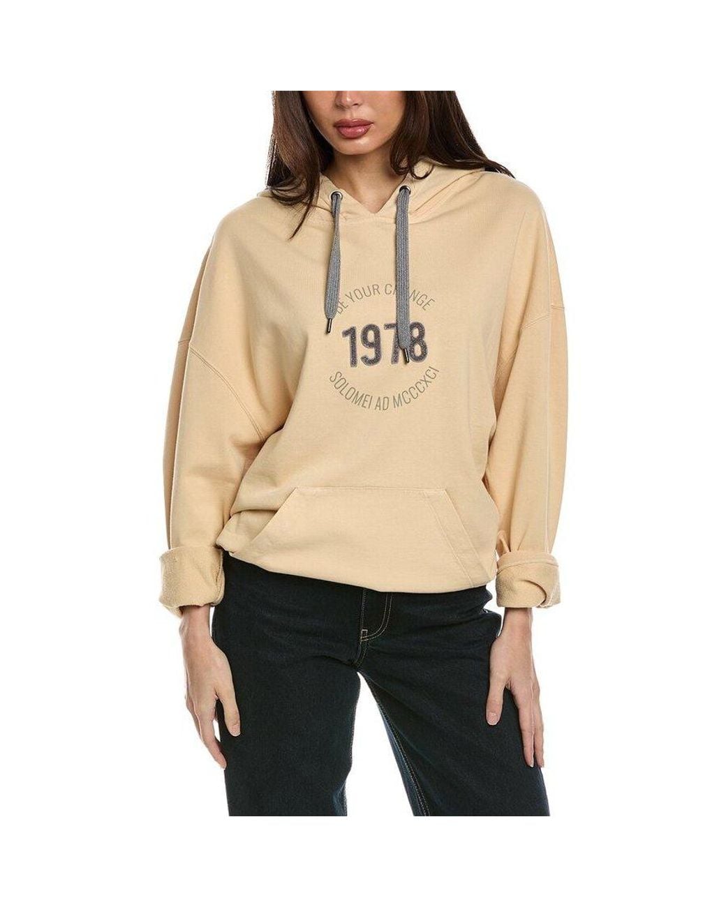 Brunello Cucinelli Natural Hooded Sweatshirt With Print, Size X-Large for men