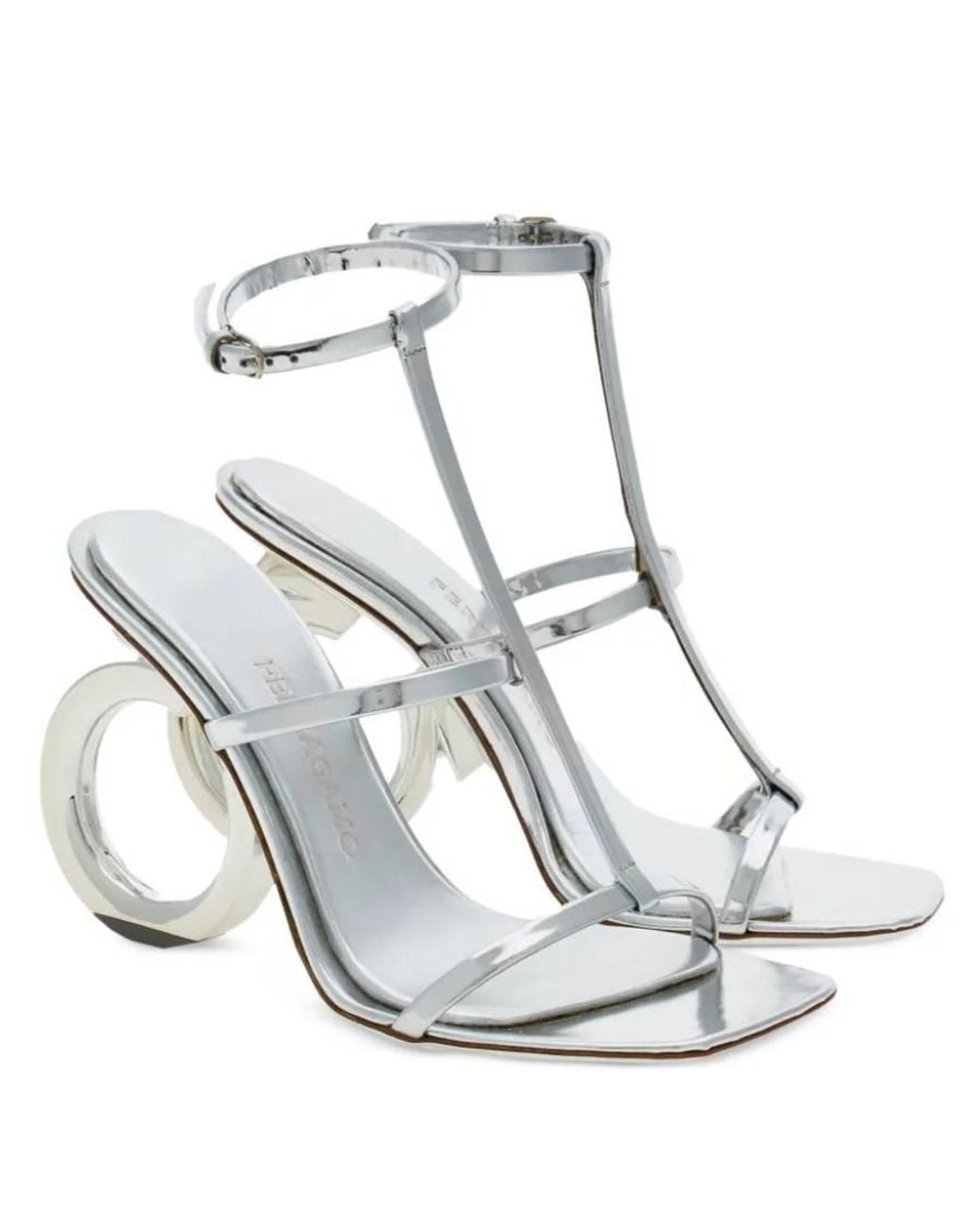 Ferragamo White Elina Gancini Nappa Sandals