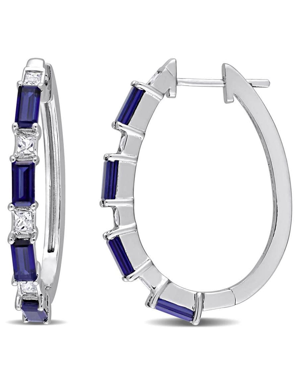 Amour Blue 3 5/8 Ct Tgw Created And Sapphire Oval Hoop Earrings for men