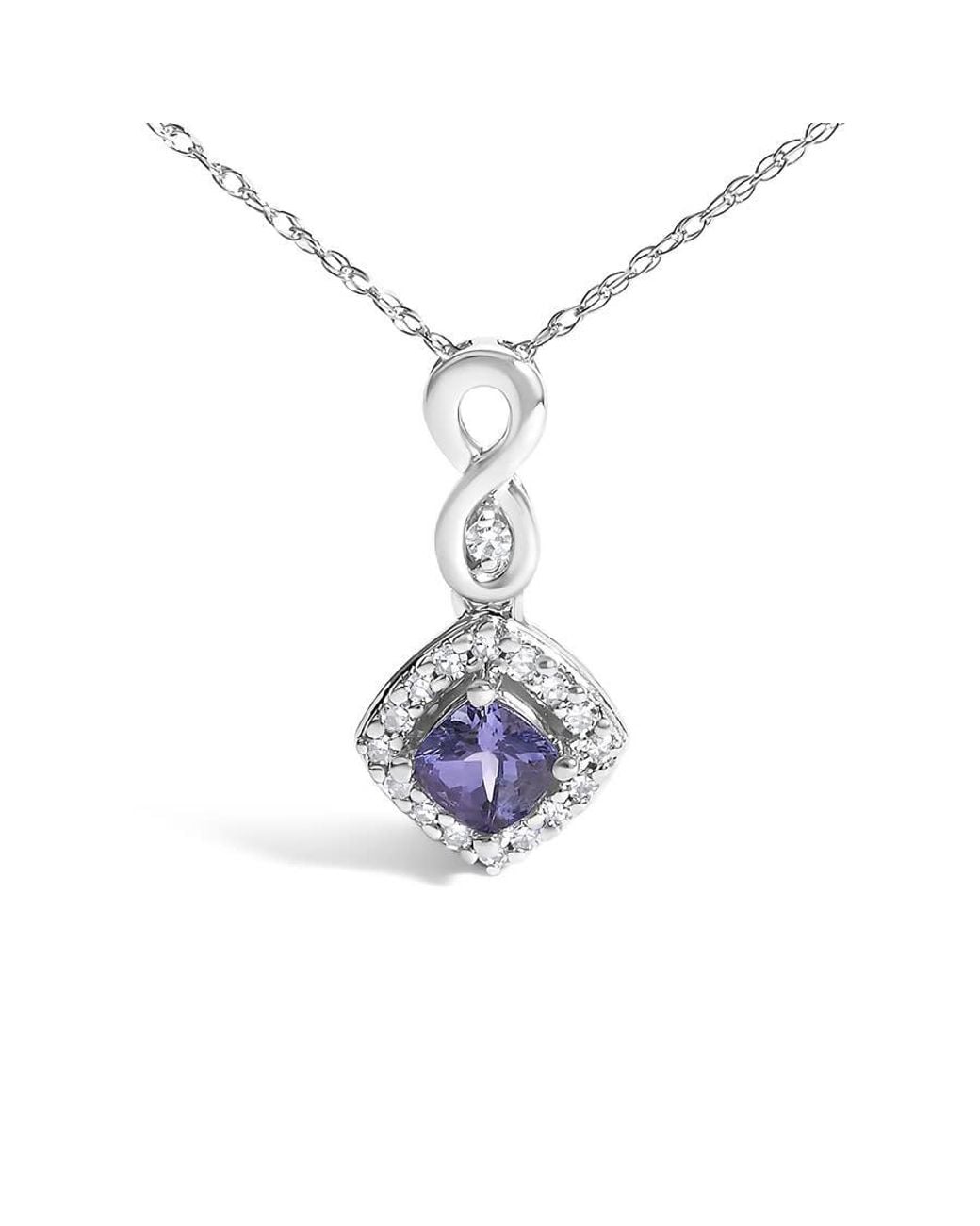 Haus of Brilliance Metallic 10K Tanzanite And Diamond Accent Cushion Drop Pendant Necklace for men