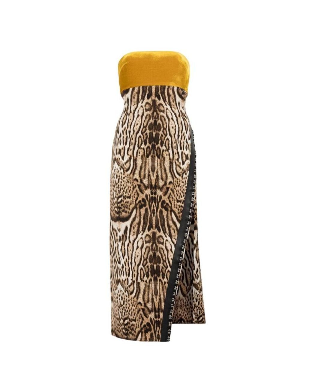 Roberto Cavalli Metallic Ocelot-Print Strapless Midi Dress, Brand Size 42 Us for men
