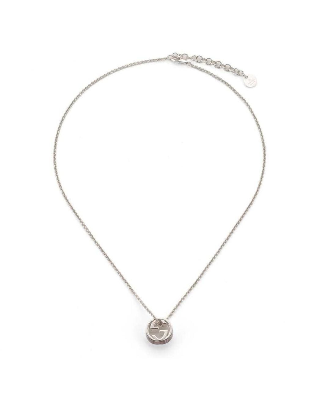 Gucci Metallic Web Motif Enamel Edge Sterling Disc Necklace
