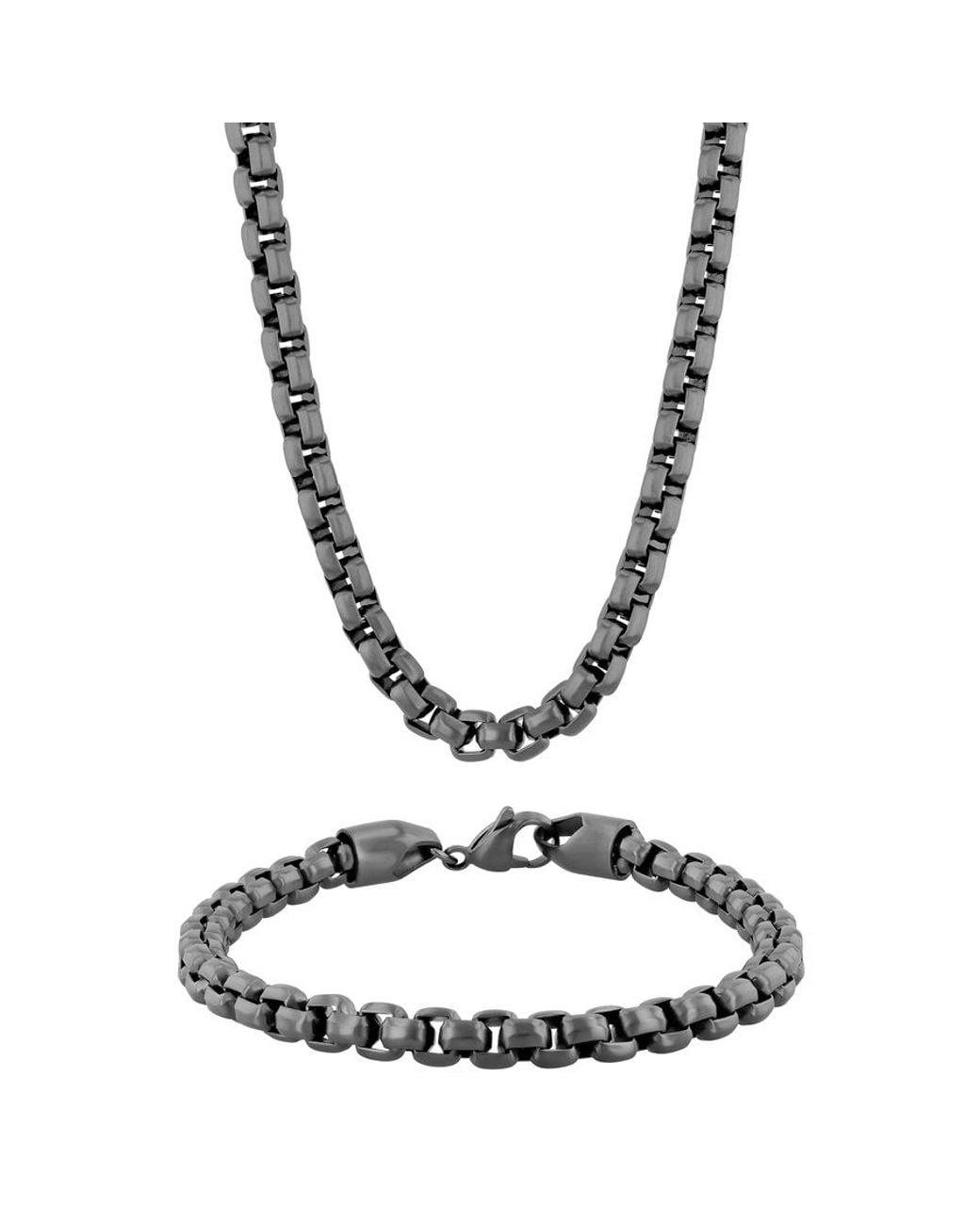 Robert Alton Metallic Matte Stainless Steel Chain And Bracelet 2-Piece Set for men