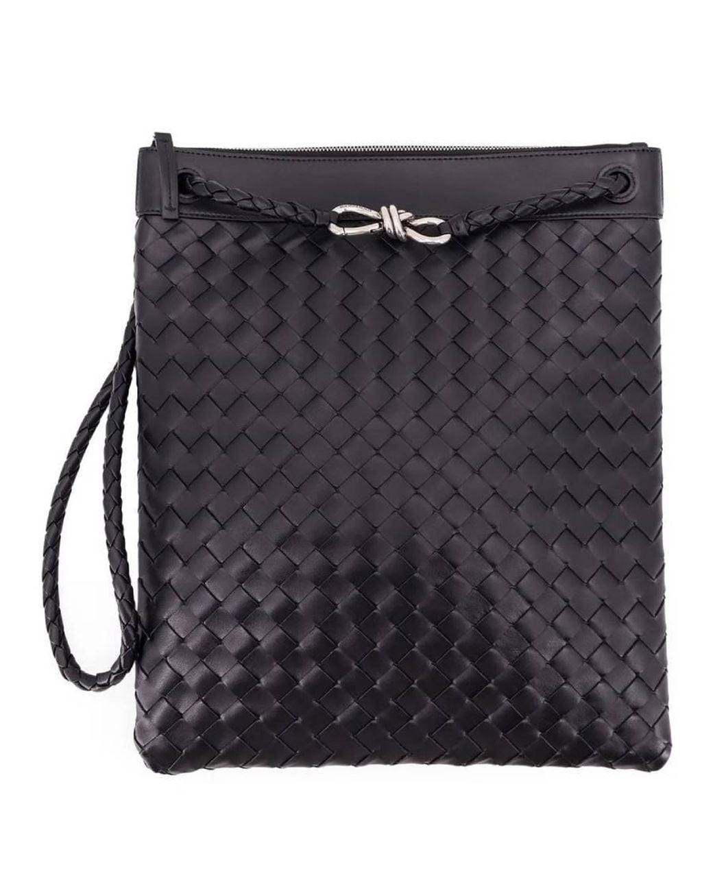 Bottega Veneta Black Flat Andiamo Intrecciato Messenger Bag for men