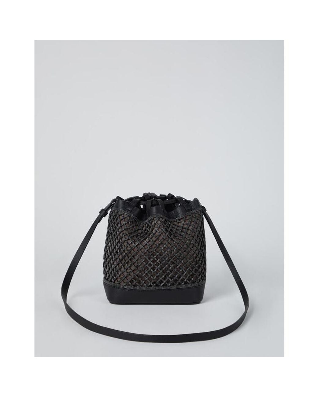 Brunello Cucinelli Black Leather Mesh Bag for men