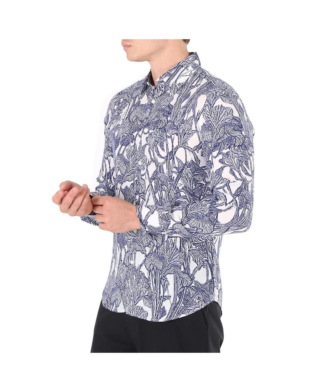 Roberto Cavalli Blue Iris Print Viscose Shirt, Brand Size 50 Us for men