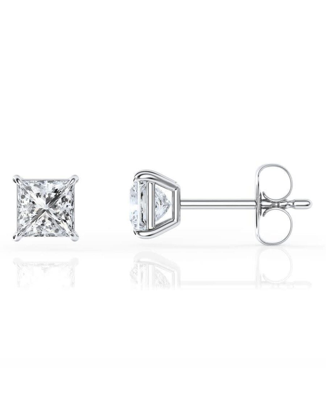 Brilliant Diamond White 1 Carat Princess Cut Lab Grown Diamond Stud Earrings for men