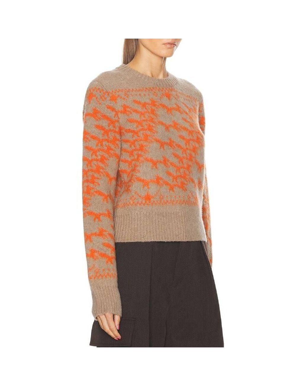 Burberry Orange Cropped Fox Jacquard Wool Sweater