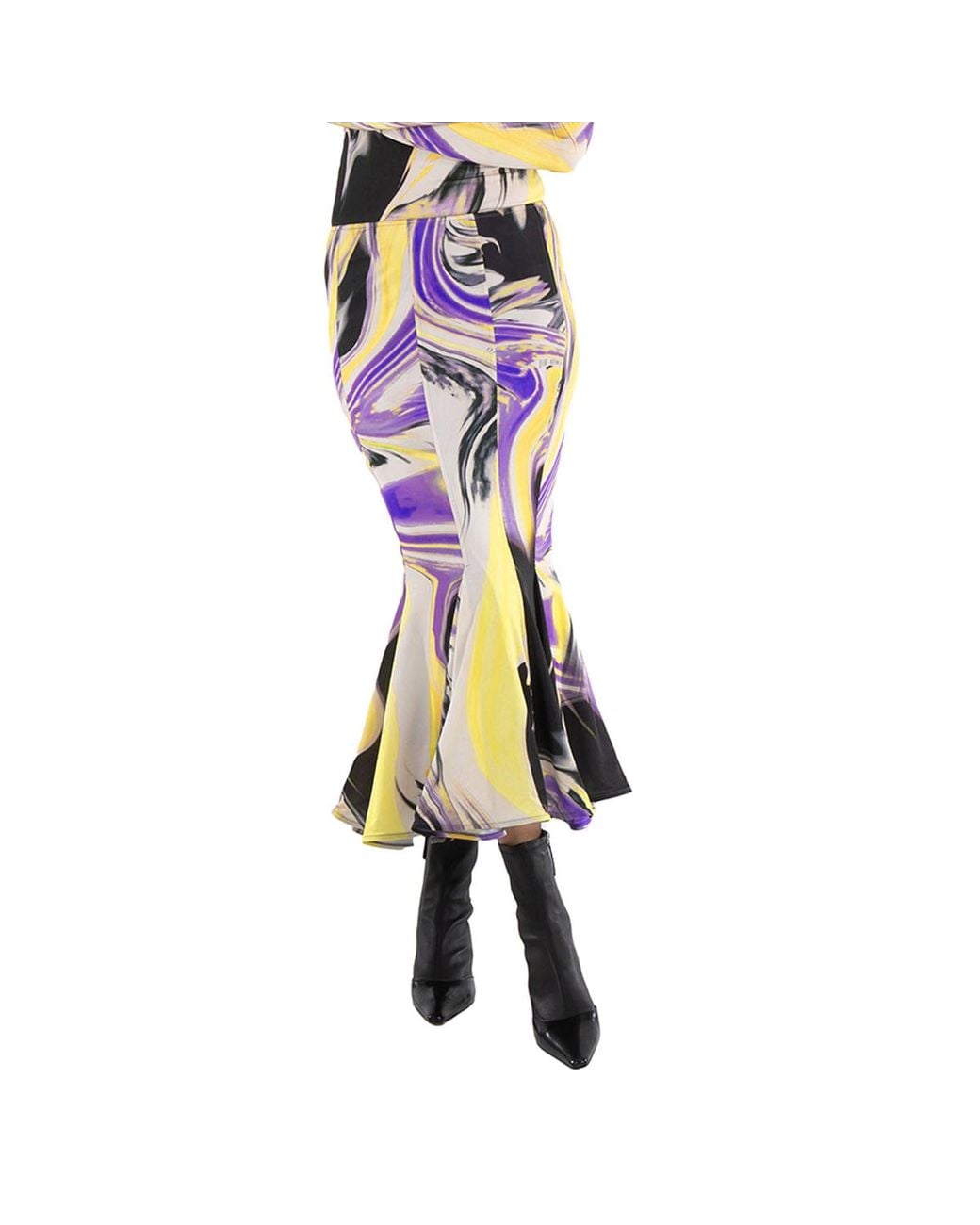 The Attico Metallic Abstract-Print Flared Midi Skirt, Brand Size 40 (Us