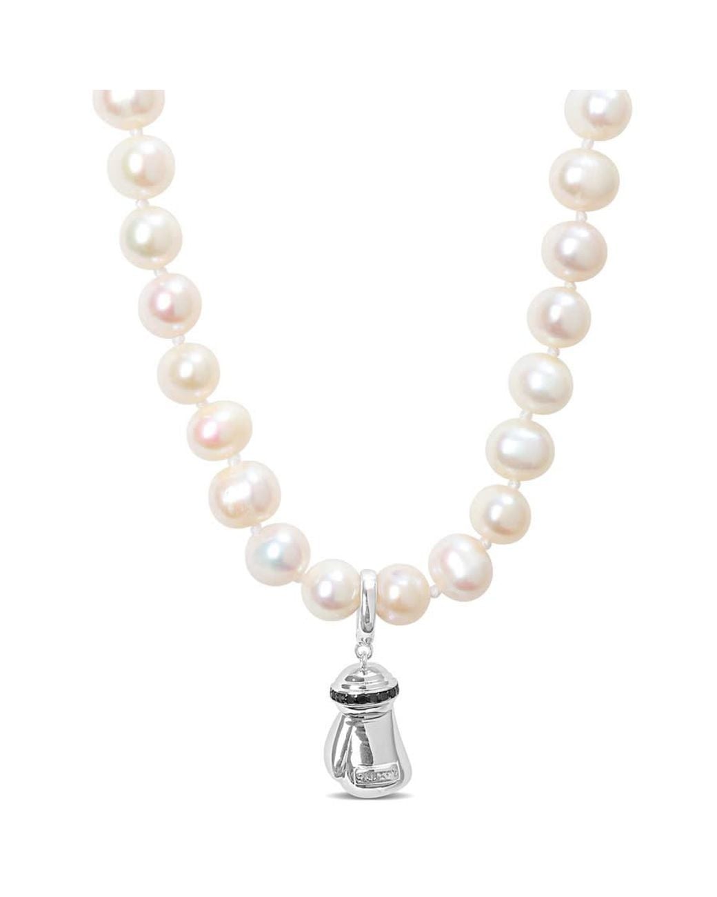 Amour Metallic 7-7.5Mm Cultured Freshwater Pearl And Diamond Accent Necklace With Large Lobster Clasp for men