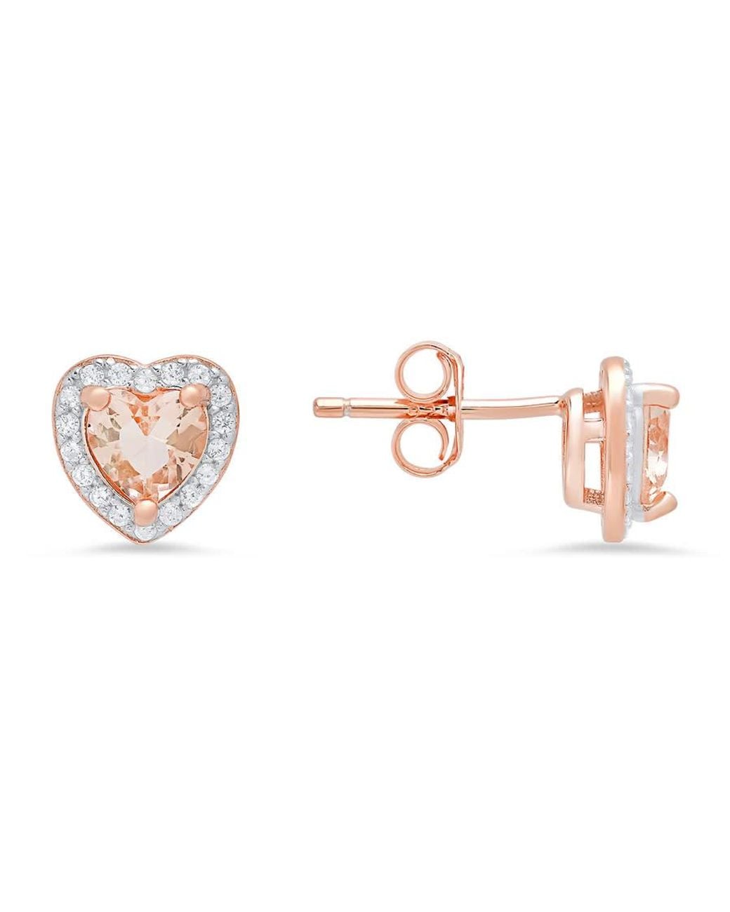 Kylie Harper Pink 14K Rose Over Heart-Cut Morganite Cz Halo Stud Earrings for men