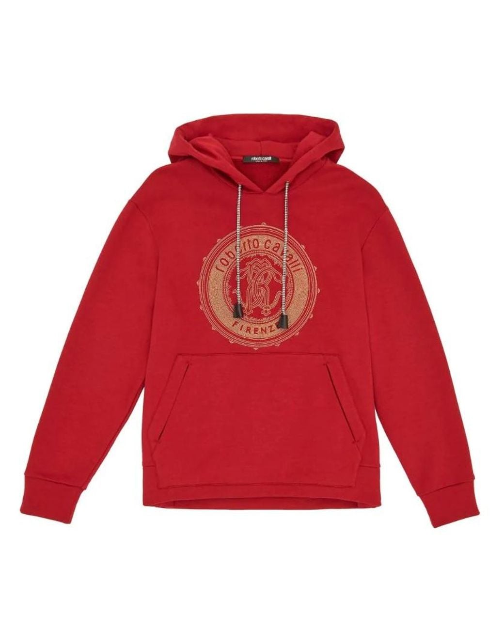Roberto Cavalli Red Carmine Stud Embellished Mirror Snake Cotton Jersey Hoodie for men