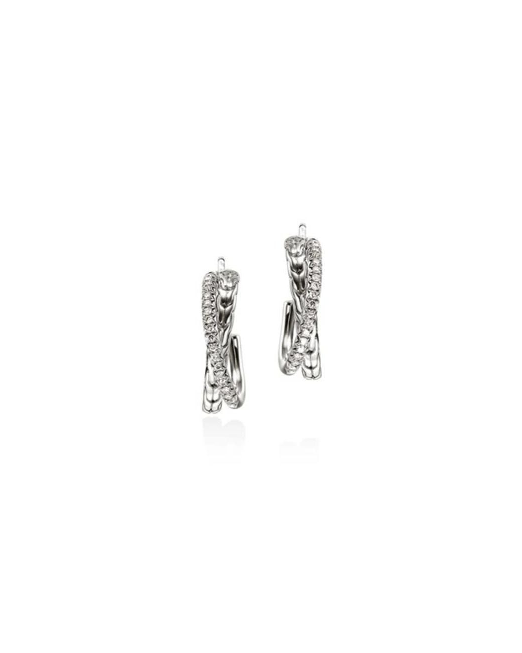 John Hardy Metallic Essential Pav Crossover Earring, Sterling, Diamonds, 20.5Mm for men