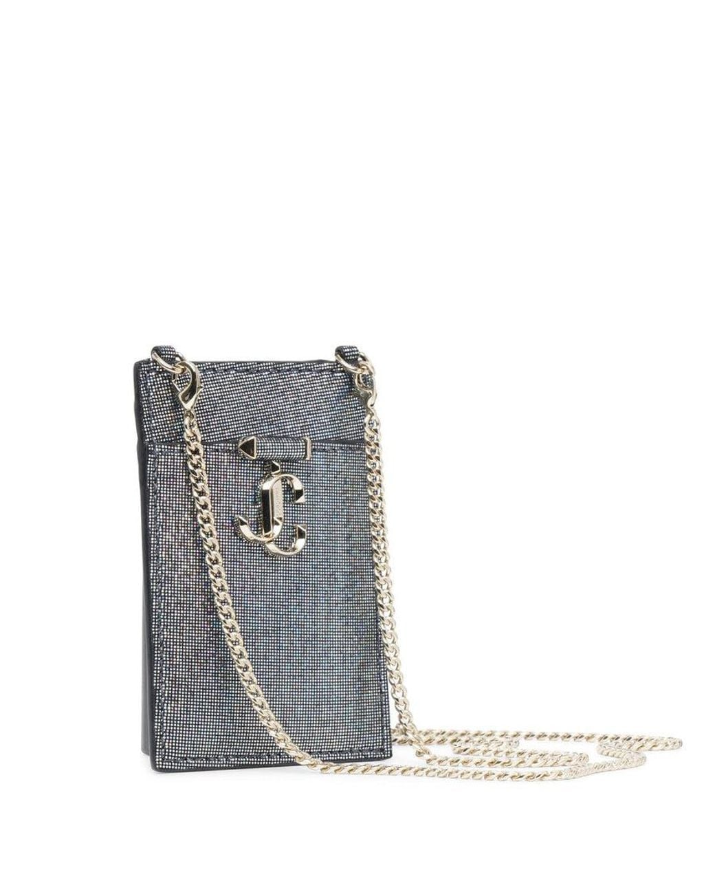 Jimmy Choo Gray Platinum/Light Glitter Chain-Strap Cardholder for men