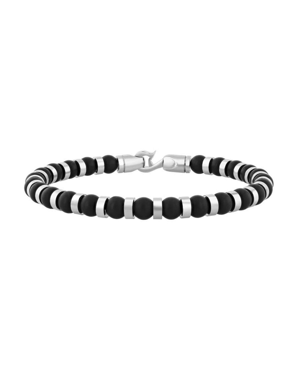 Robert Alton Black Stainless Steel Onyx Bead Bracelet for men