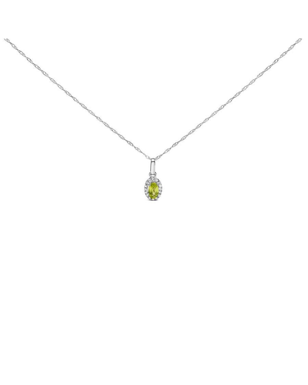 Haus of Brilliance Metallic 10K 5X3Mm Peridot And Diamond Accent Halo Oval Shape Pendant Necklace for men