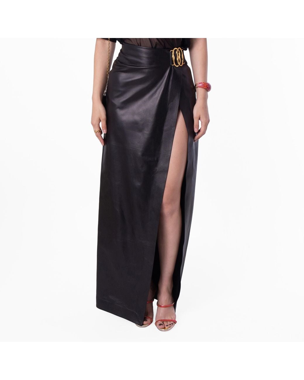 Bally Black Side Split Leather Skirt