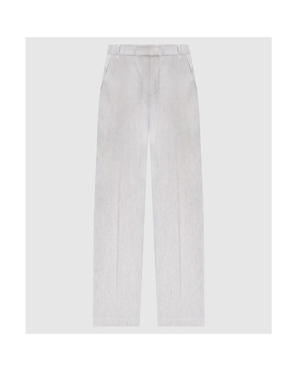 Brunello Cucinelli White Striped Linen Cotton Trousers, Brand Size 44 (Us for men