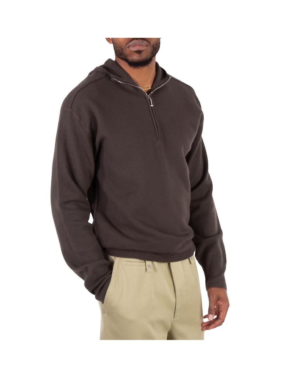 Burberry Gray Half-Zip Wool Hooded Sweatshirt for men