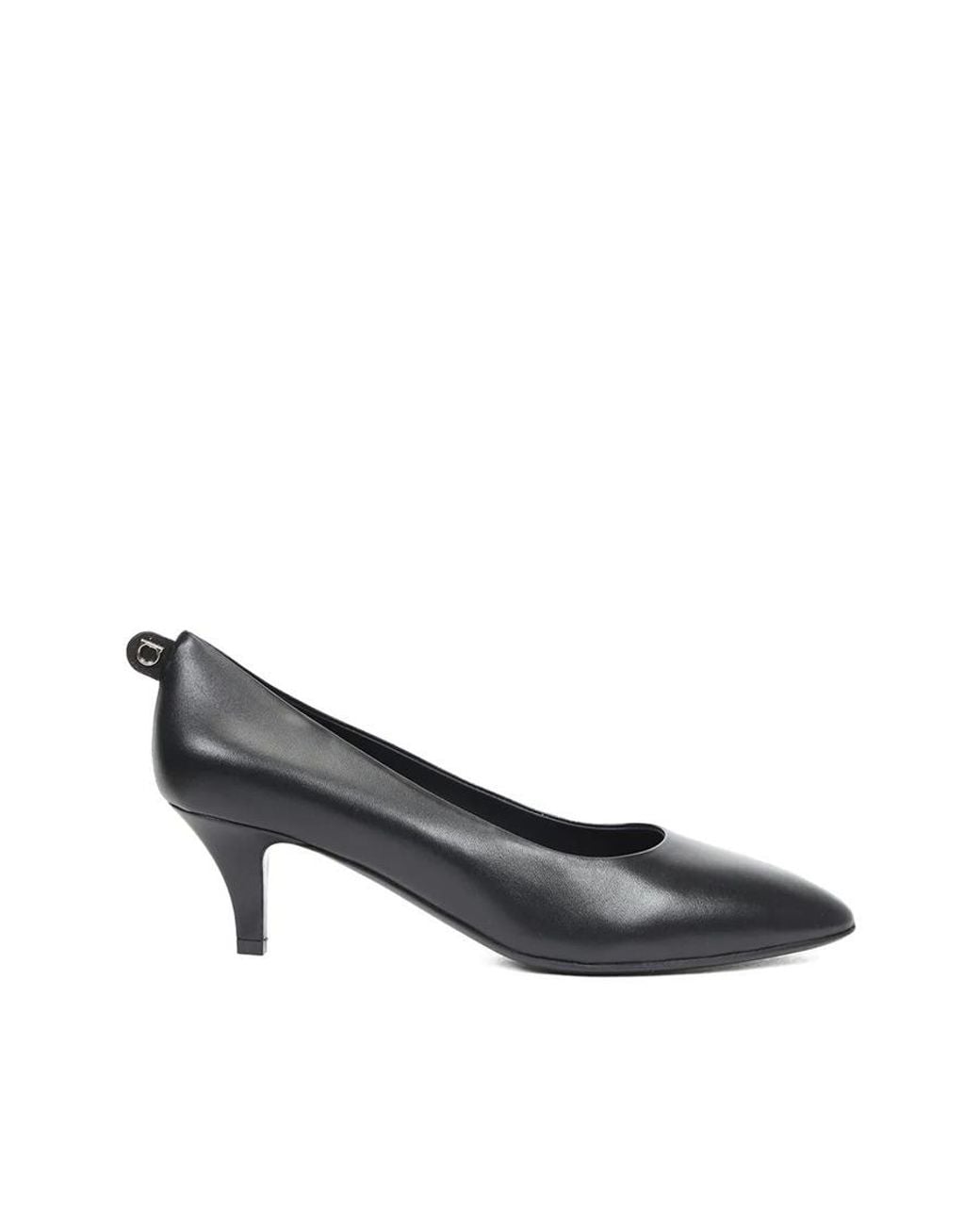 Ferragamo Gray Leather Kitten-Heel Pumps