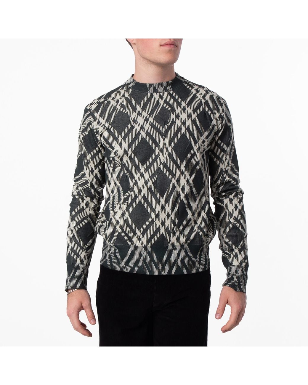 Burberry Green Check Cotton Blend Crinkled Sweater for men