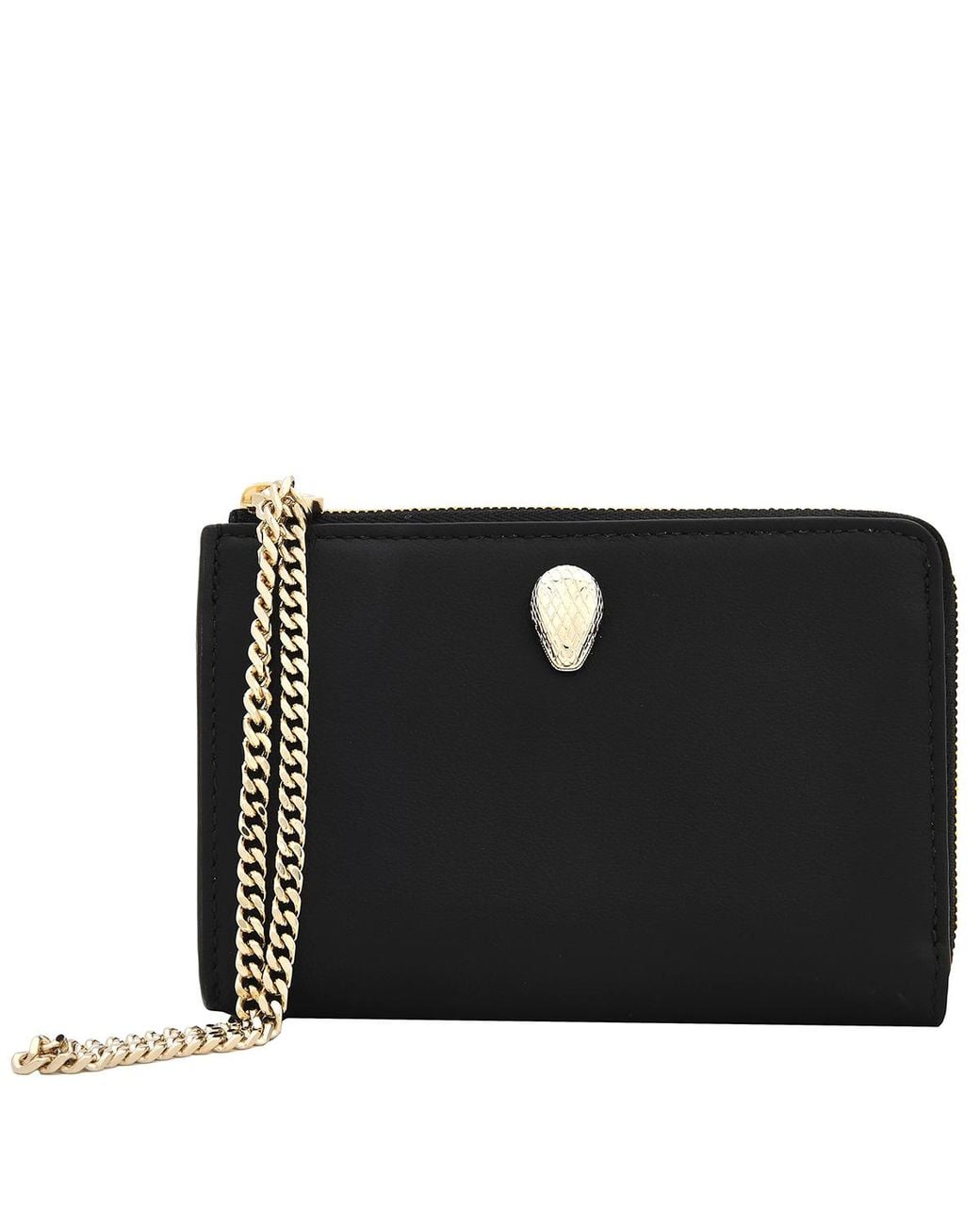 BVLGARI Black Serpenti Forever Zipped Leather Card Holder for men