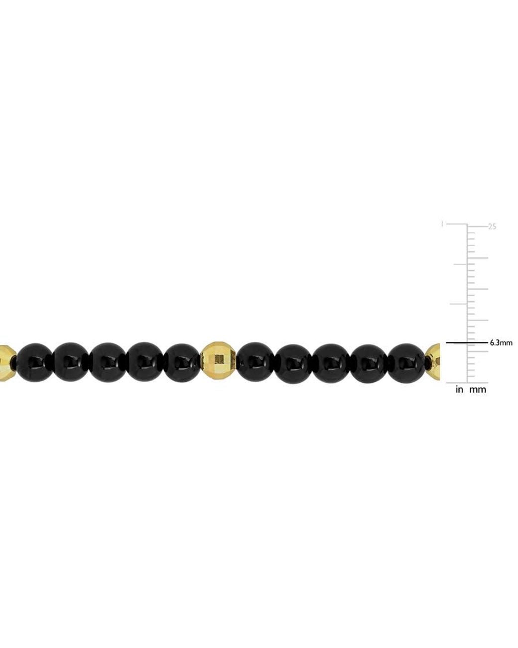 Amour Black 19 1/5Ct Tgw Agate Plated Sterling Stretchable Bead Bracelet for men