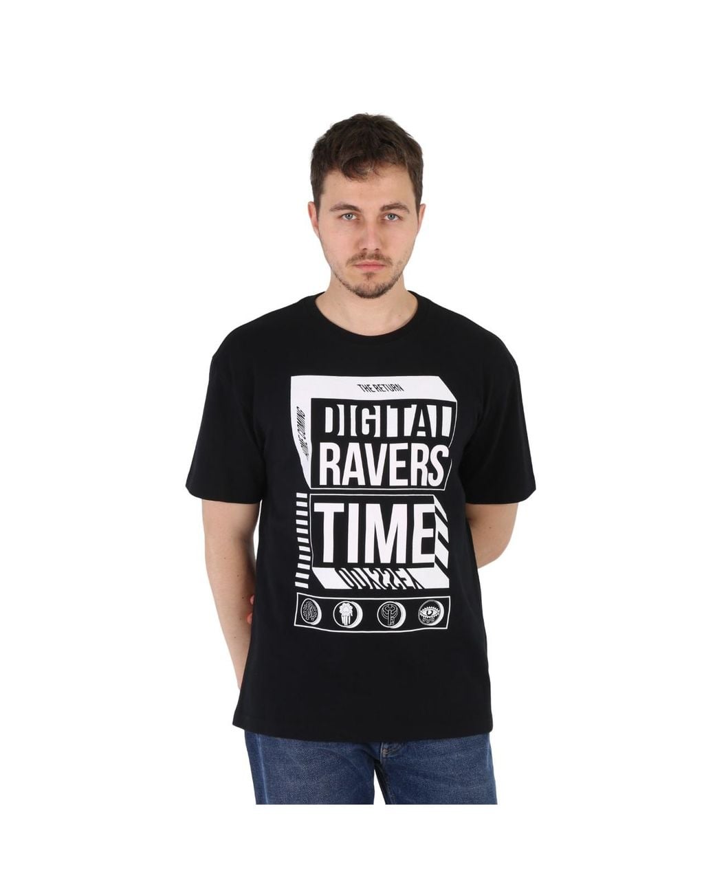Roberto Cavalli Black Digital Ravers Print Cotton T-Shirt for men