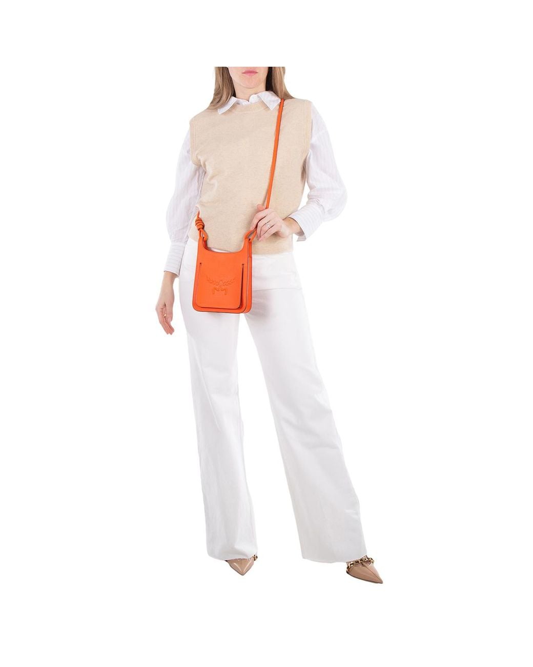 MCM Orange Mini Himmel Hobo Crossbody Bag