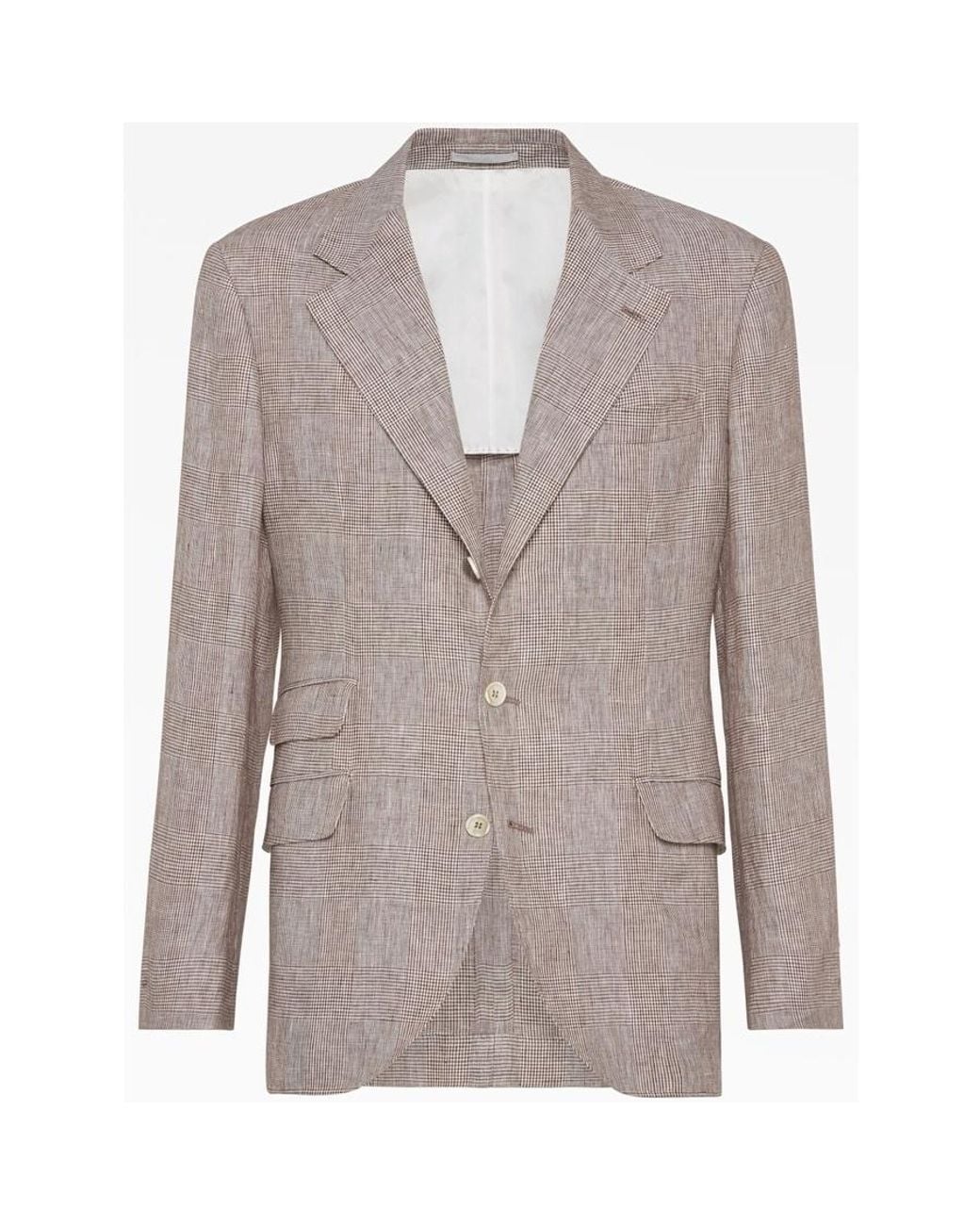 Brunello Cucinelli Gray Linen Check Blazer, Brand Size 48 (Us for men