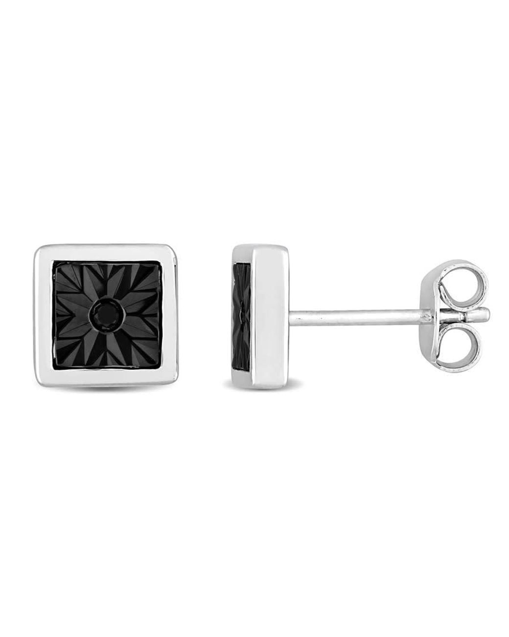 Amour Black Diamond Accent Square Stud Earrings for men