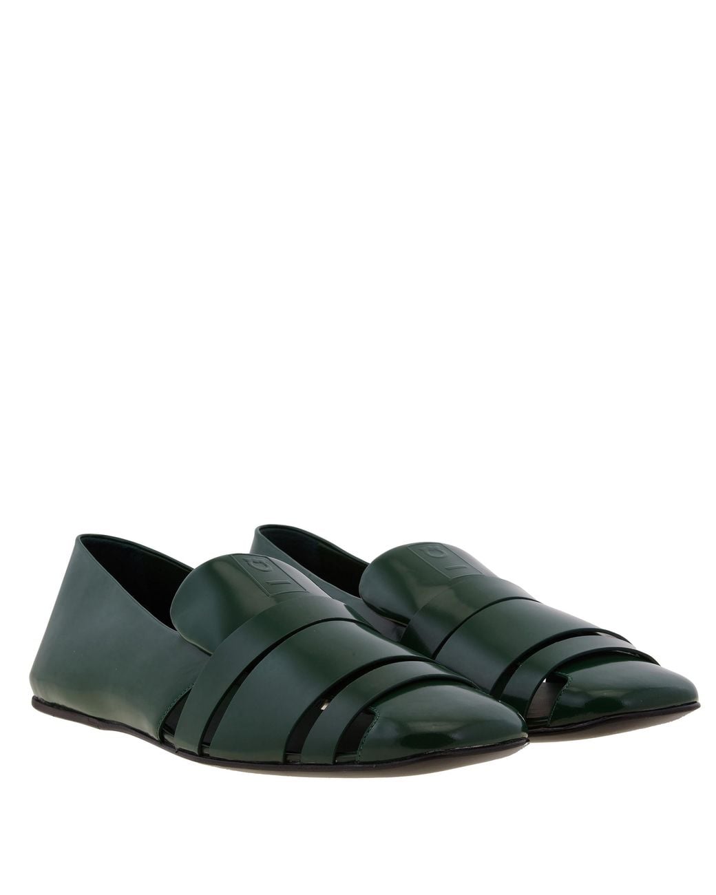 Ferragamo Green Dion Cutout Leather Loafers for men