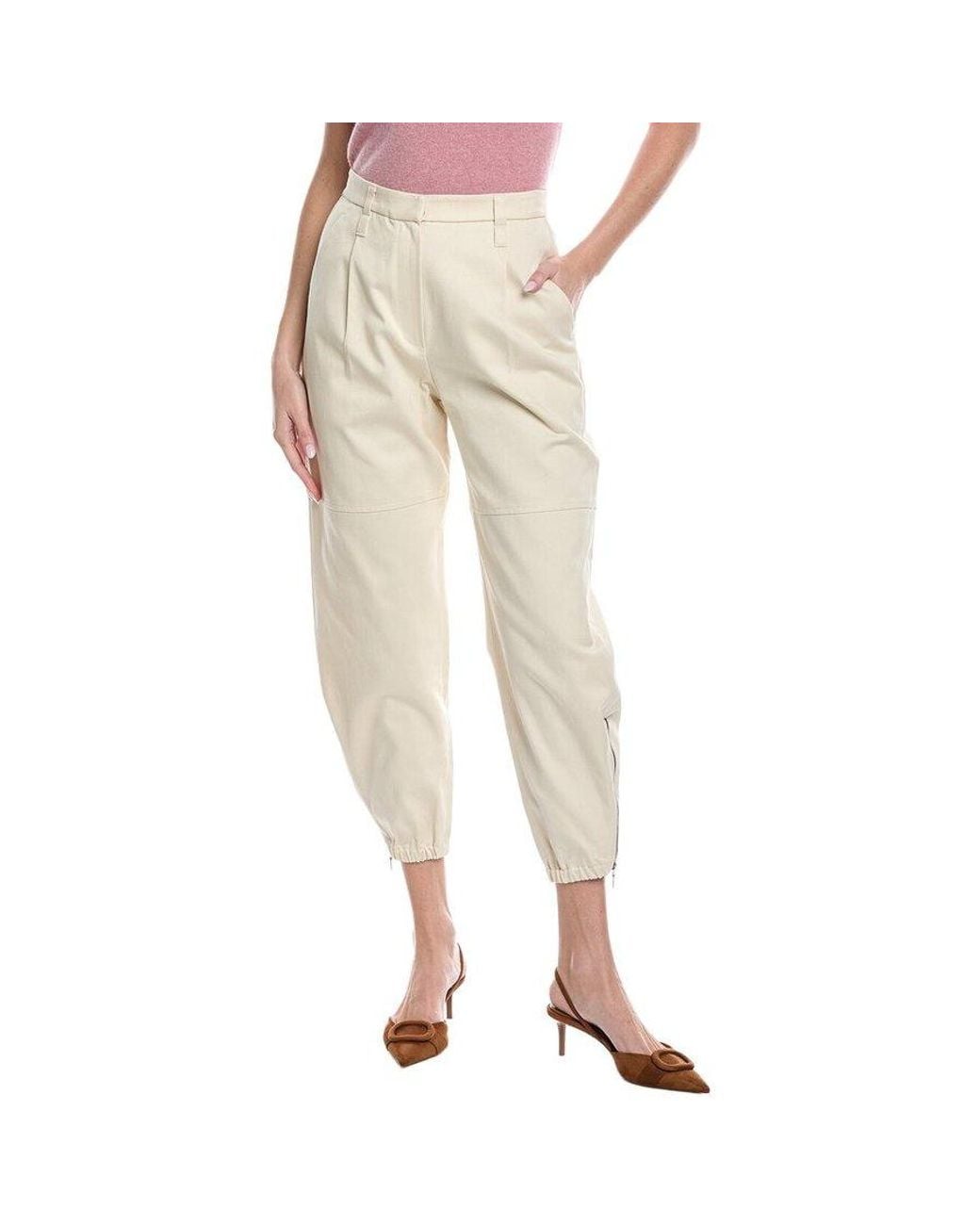 Brunello Cucinelli Natural Cream Tapered Trousers With Pleats, Brand Size 42 (Us for men
