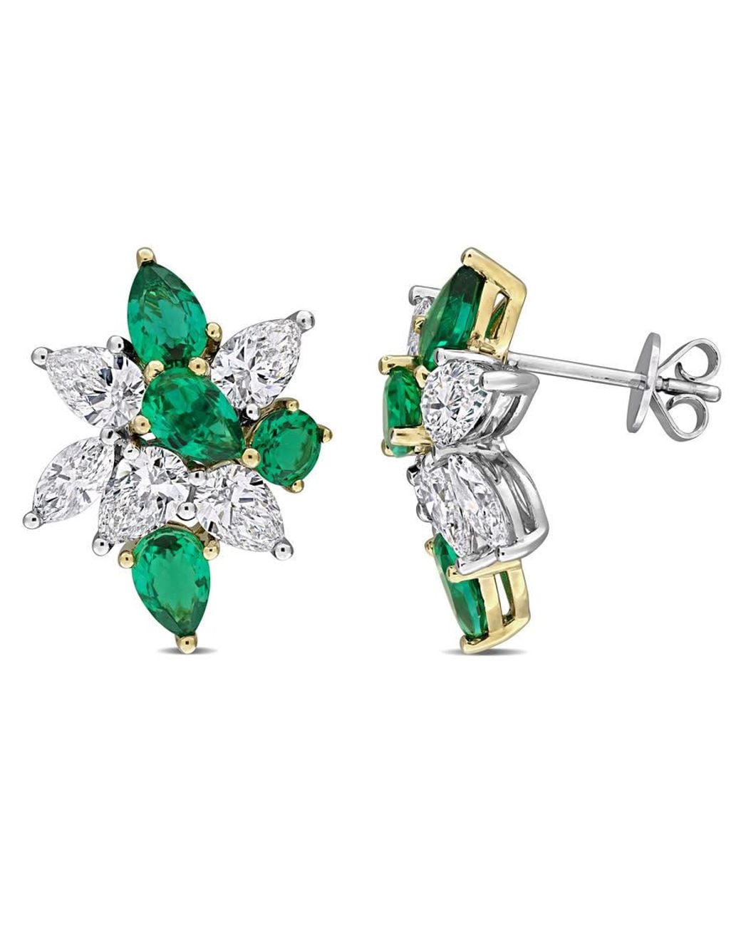 Created Forever Green 3Ct Tw Lab-Grown Diamond And 2 7/8Ct Tgw Created Emerald Cluster Drop Earrings for men